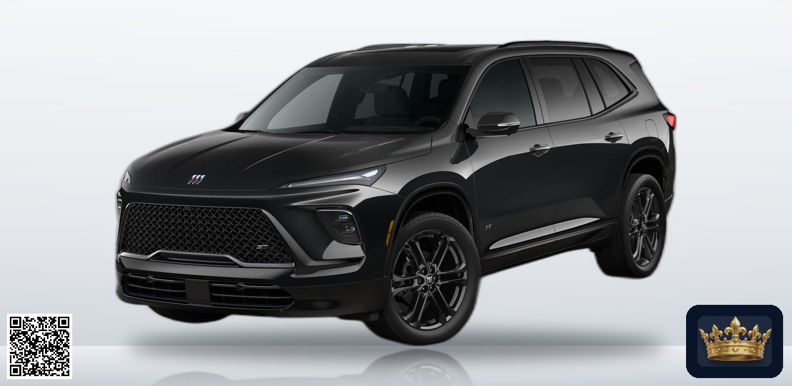 2026 Buick Enclave Sport Touring en vista tres cuartos frontal, estudio blanco