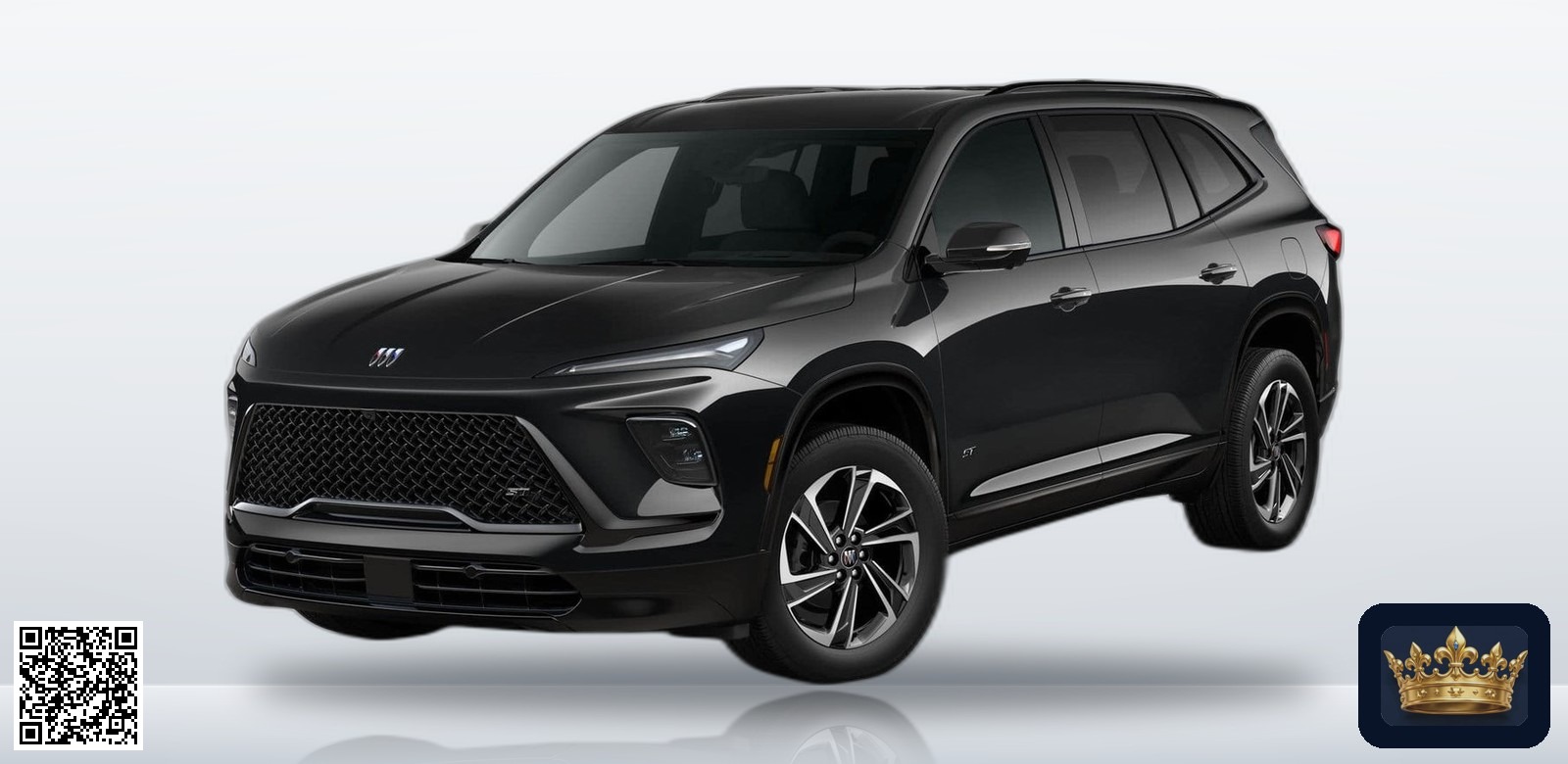 2026 Buick Enclave Sport Touring en vista tres cuartos frontal, estudio blanco
