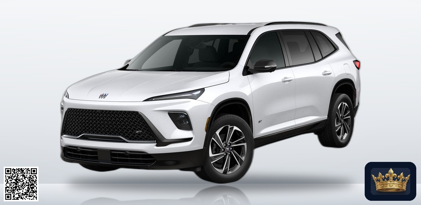 2026 Buick Enclave Sport Touring en vista tres cuartos frontal, estudio blanco