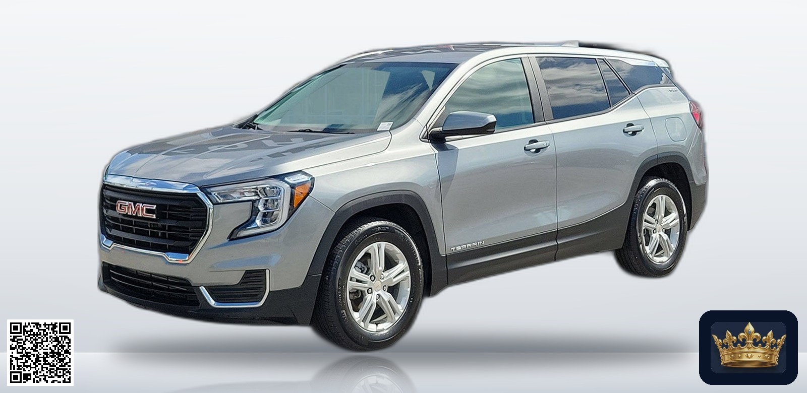 2024 GMC Terrain SLE en vista tres cuartos frontal, estudio blanco