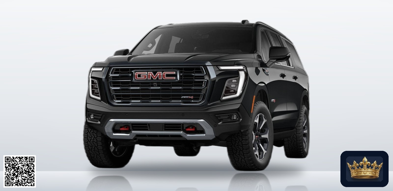 2026 GMC Yukon XL AT4 en vista tres cuartos frontal, estudio blanco