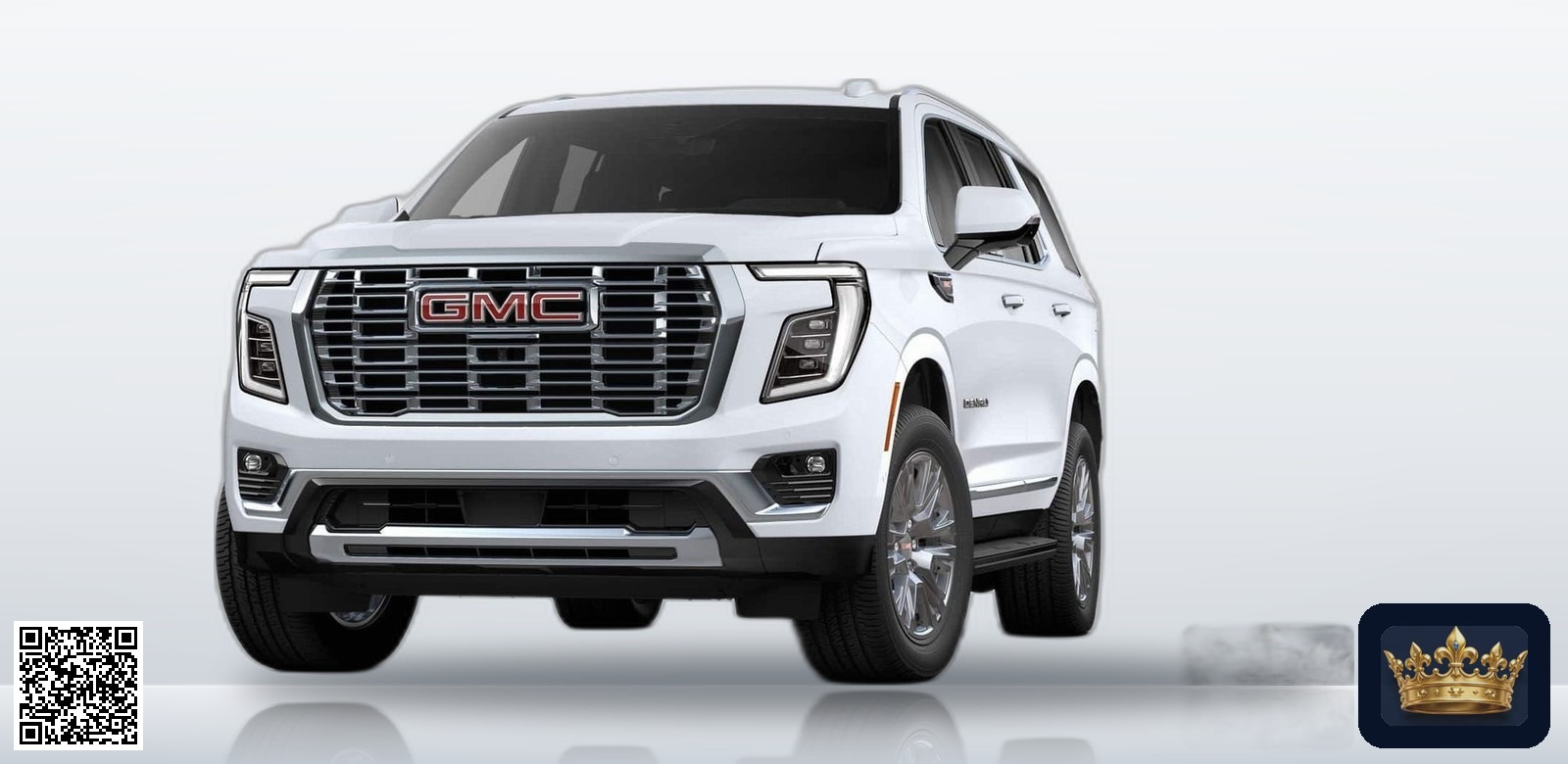2026 GMC Yukon Denali en vista tres cuartos frontal, estudio blanco