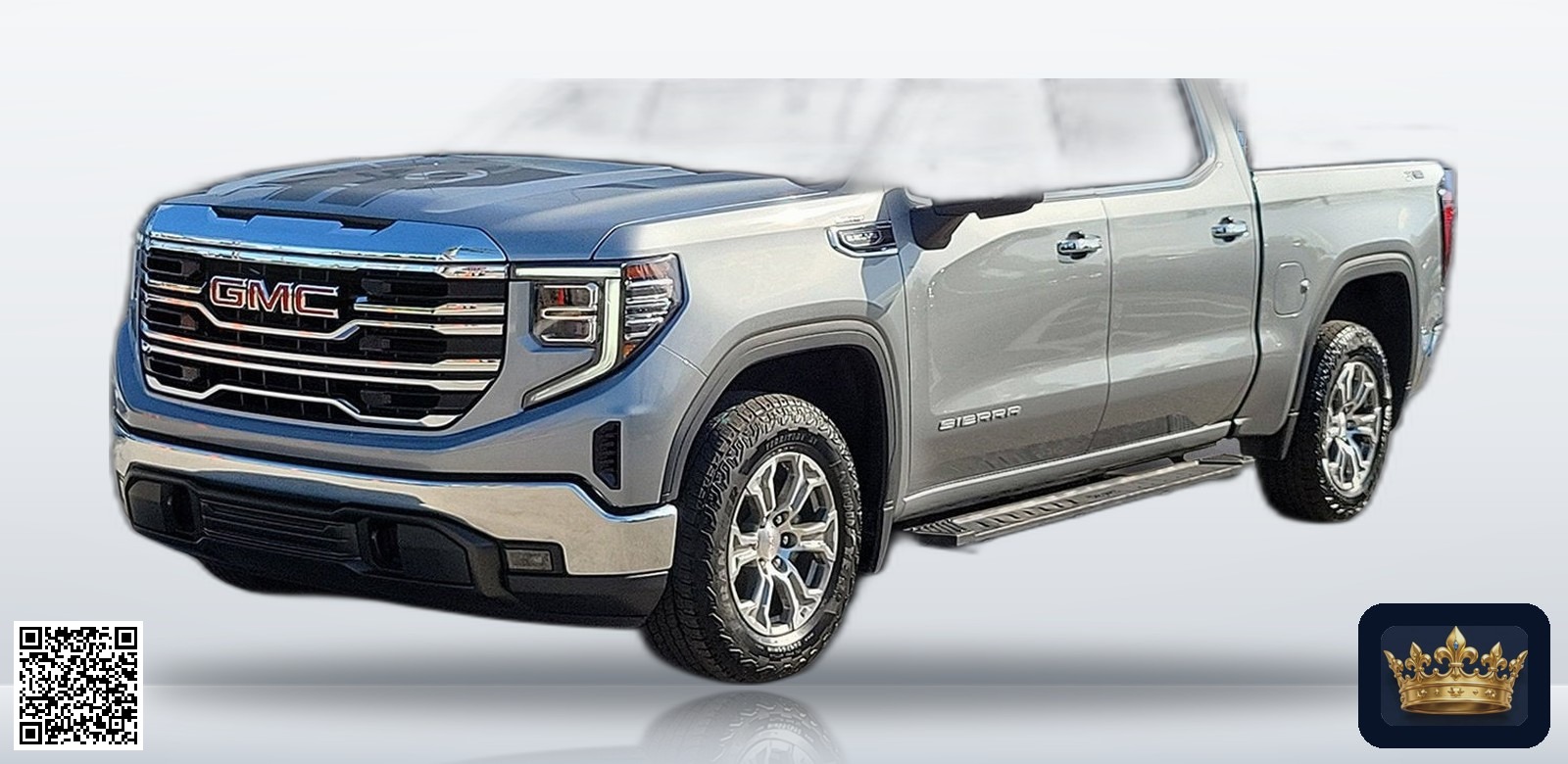 2024 GMC Sierra 1500 SLT en vista tres cuartos frontal, estudio blanco